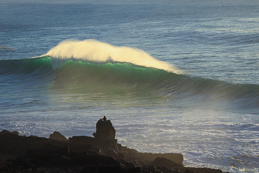 Big beautful perfect surfing wave barreling in the Atlantic Ocean. Surf Spot.