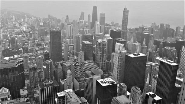 istock A black and white image of Downtown Chicago from the Willis Tower Observation Deck 1300680868
