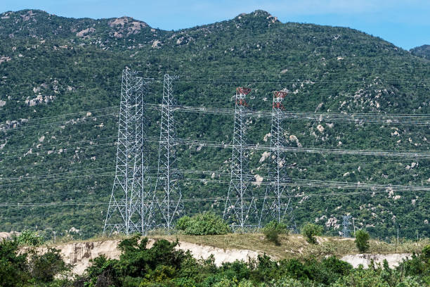 istock Electricity poles at mountain landscape. 1300682385