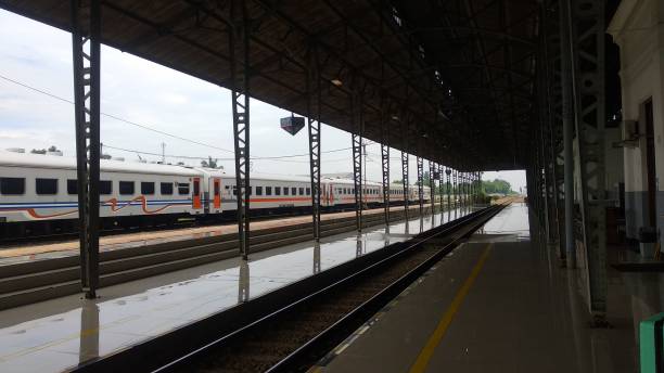 istock Arrival lines of trains at train stations in Indonesia 1300684903