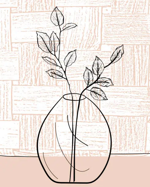 Vector illustration of Modern Botanical Drawing Of Plants In A Vase