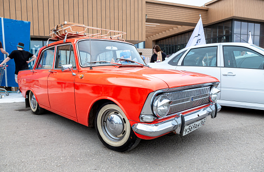 Samara, Russia - May 19, 2018: Vintage Russian automobile Moskvich-412 at the parade of old cars and motor show