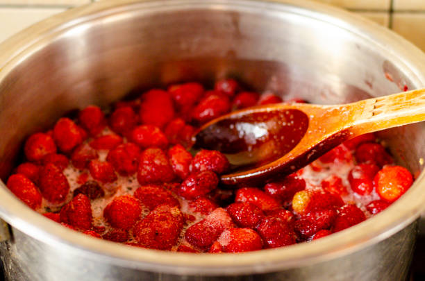 istock Strawberries are boiled with sugar in pan. 1300687594