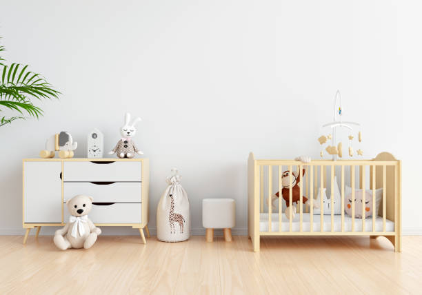 White child room with free space for mockup, 3D rendering