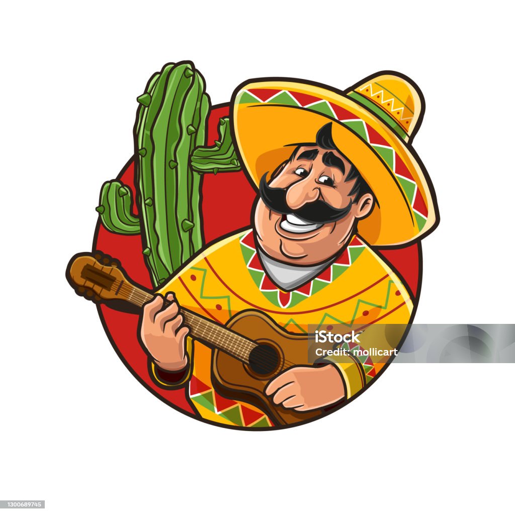 Mexican Logo With Guitar In Hand Stock Illustration - Download Image Now -  Sombrero, Cartoon, Men - iStock