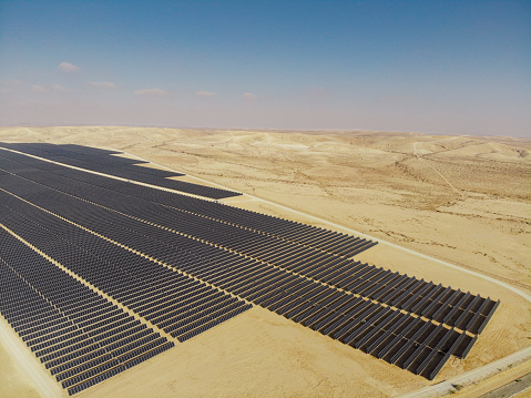 Solar panels power station field farm