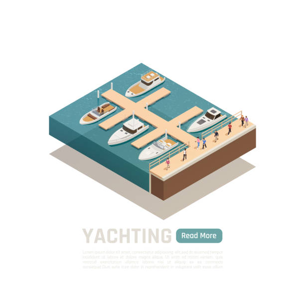 illustrazioni stock, clip art, cartoni animati e icone di tendenza di composizione colorata isometrica yachting - isometric nautical vessel yacht sailboat