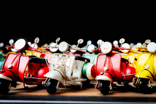 istock Many vespa type motorcycles parked motorcycle concentration 1300694899