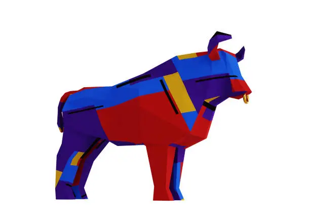 Photo of Abstract Low poly Multicolored Bull, a symbol of the new year 2021, 3d render