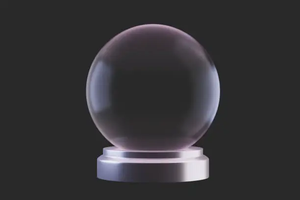 Photo of A souvenir Empty Transparent Snow Globe on dark background, 3d render
