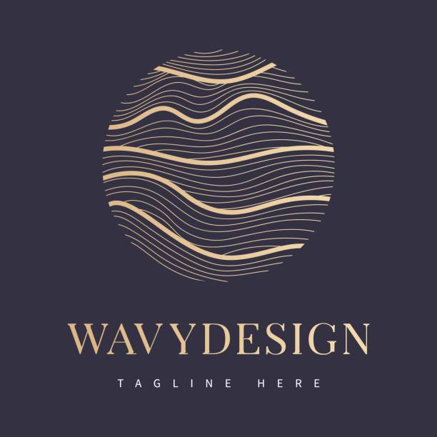 Abstract wavy design lines in circle sea waves,ocean,coast,lake,river flow,water design template vector pattern logo gold on black background. Icon beach,symbol summer,badge hotel,pictogram for tourism,sign voyage,cruise travel. Premium product. Abstract wavy design lines in circle sea waves,ocean,coast,lake,river flow,water design template vector pattern logo gold on black background. Icon beach,symbol summer,badge hotel,pictogram for tourism,sign voyage,cruise travel. Premium product. beach symbols stock illustrations