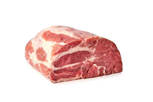 Raw pork shoulder on white background stock photo