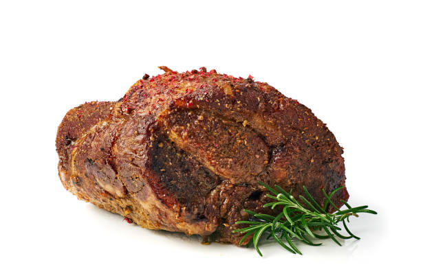 Roasted pork shoulder with seasoning on white