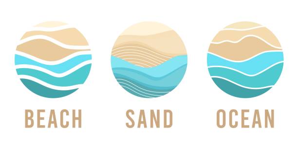 Abstract wavy lines in circle sand and sea waves,ocean,beach,summer coast,water design template vector pattern logo.Icon beach,symbol summer,badge hotel,pictogram for tourism,sign voyage,cruise travel Abstract wavy lines in circle sand and sea waves,ocean,beach,summer coast,water design template vector pattern logo.Icon beach,symbol summer,badge hotel,pictogram for tourism,sign voyage,cruise travel sand symbols stock illustrations