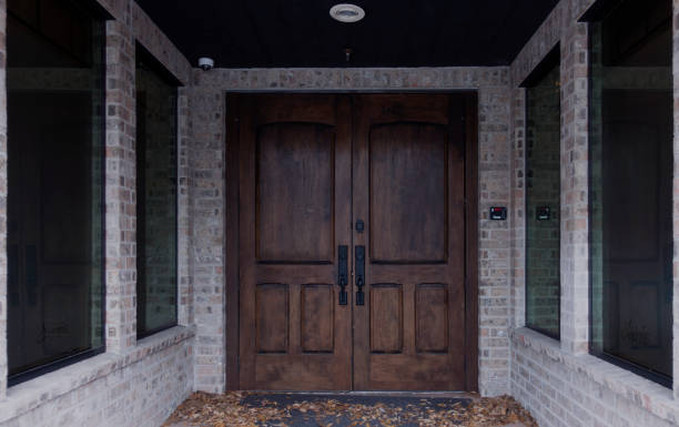 istock Beautiful dark wood doors 1300703649