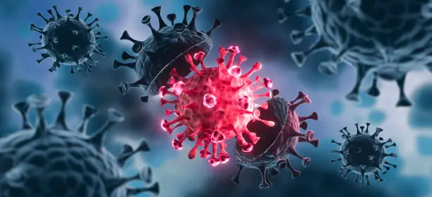 Corona Virus Mutant with blue human cell background