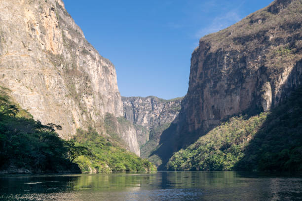 Sumidero canyon landscape seen from the river View of the sinkhole canyon from the river mexico chiapas cañón del sumidero stock pictures, royalty-free photos & images