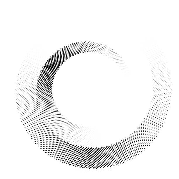 3D shape made small of triangles Dots in spiral ring pattern on white. Size is used as gradients. trigonometry stock illustrations