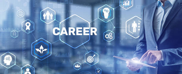 istock Career business on virtial screen abstract background. Mixed media. 1300713388