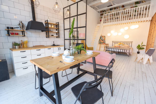 istock luxury modern design of a cozy small Scandinavian-style studio apartment 1300715902