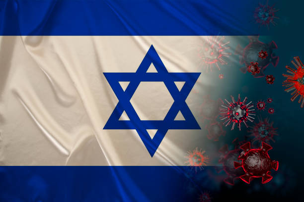 シルクのイスラエル国旗、コロナウイルスの背景 - country market ストックフォトと画像
