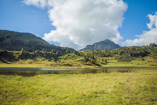 Beautiful Austrian countryside european lakeside landscape on a beautiful day