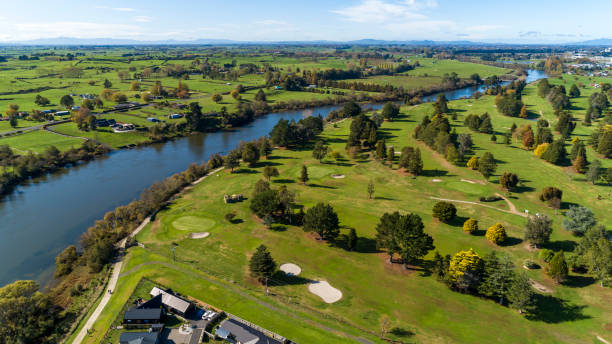 New Zealand Aerial View Aerial view of Waikato River, New Zealand waikato river stock pictures, royalty-free photos & images