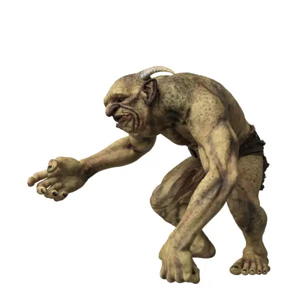 Fantasy Troll holding out hand in friendly gesture. 3d render isolated on white background.