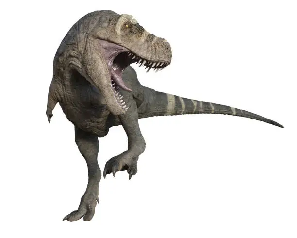3D render of a Tyrannosaurus Rex attacking with mouth open.