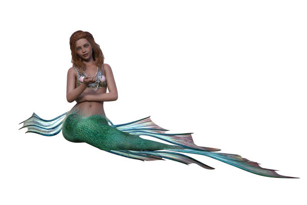 istock Memaid sitting with tail to the side. 3D illustration isolated on white background. 1300722321