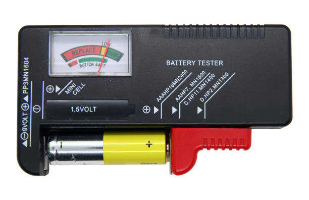 istock Battery measuring tool, Battery measure tool. Battery charge measuring tool. 1300722380