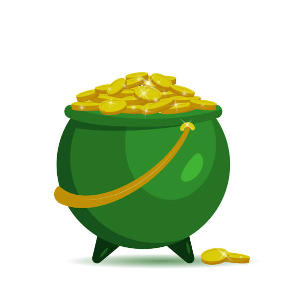 패트릭의 날을 위한 금화와 녹색 냄비 - st patricks day pot of gold clover irish culture stock illustrations