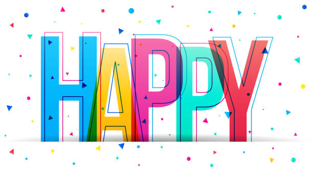 kolorowe nakładające się litery słowa "happy" - happy group stock illustrations