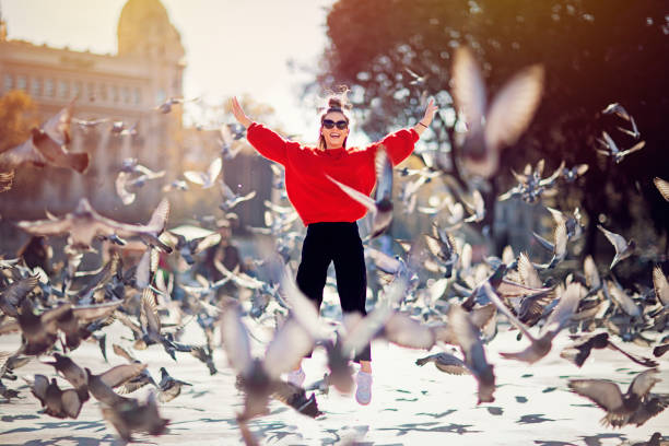 istock Happy girl is jumping from joy 1300730530