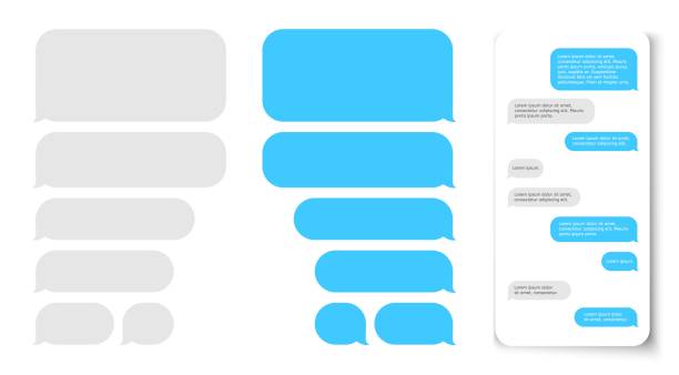 메시지 거품입니다. 전화 디스플레이에 텍스트 풍선. 메신저 채팅을 위한 벡터 디자인 템플릿 - 스마트폰 stock illustrations