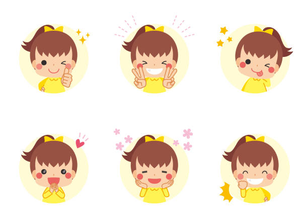 Happy Kids Icon Illustration of a little kid's positive emotional expression. A set of round icons. facepalm funny stock illustrations