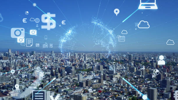 istock Smart city and communication network concept. 5G. IoT (Internet of Things). Telecommunication. 1300746347