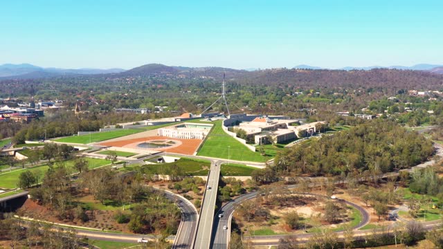 Aerial view of Australian Parliament House in Canberra, Australia