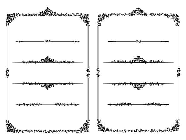 ilustrações, clipart, desenhos animados e ícones de conjunto de design botânico clássico europeu e divisor - acanthus pattern