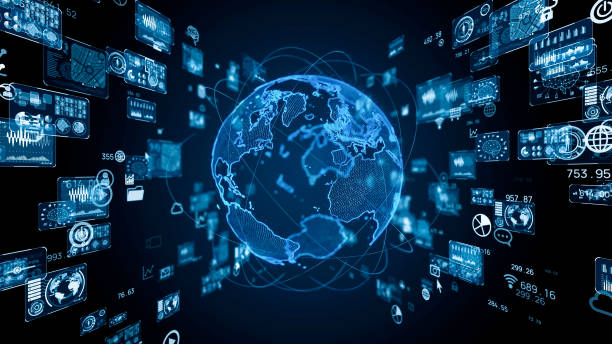 istock Global communication network concept. Planet earth in cyberspace. 3D rendering. 1300754558