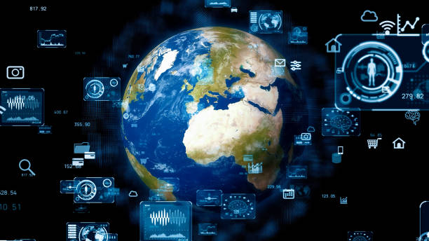 istock Global communication network concept. Planet earth in cyberspace. Elements of this image furnished by NASA. 3D rendering. 1300754561