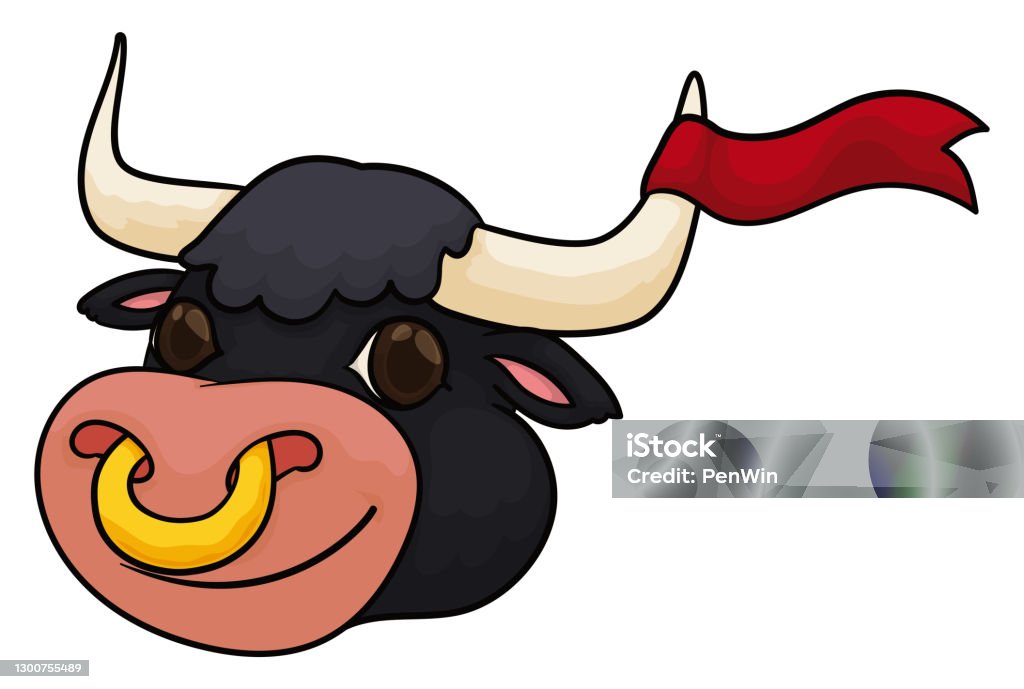 Smiling Ox With Golden Nose Ring And Red Ribbon Stock Illustration -  Download Image Now - Bull - Animal, Nose Ring, Happiness - iStock