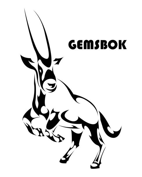 ilustrações, clipart, desenhos animados e ícones de ilustração vetorial de um gemsbok levantando duas pernas dianteiras para se preparar para correr. parece forte e poderoso. adequado para uso em logotipos ou decorações. - oryx