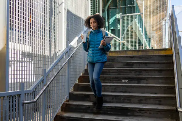 Student going on public transport to college