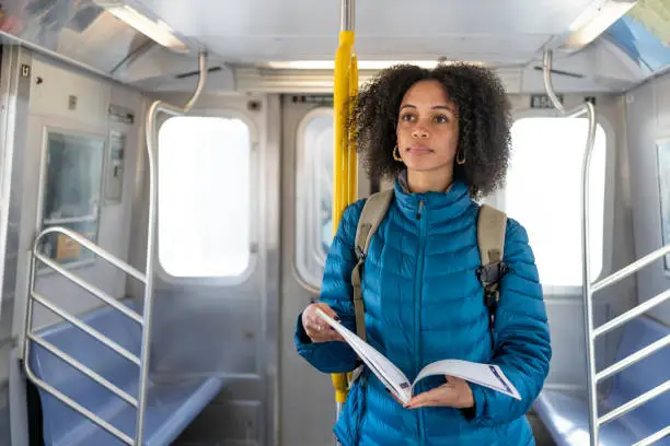 Student going on public transport to college