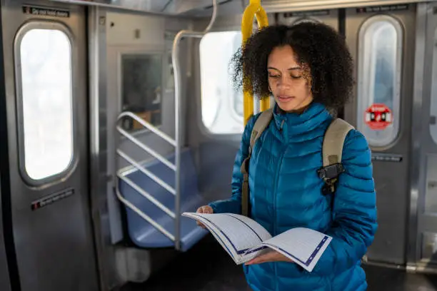 Student going on public transport to college