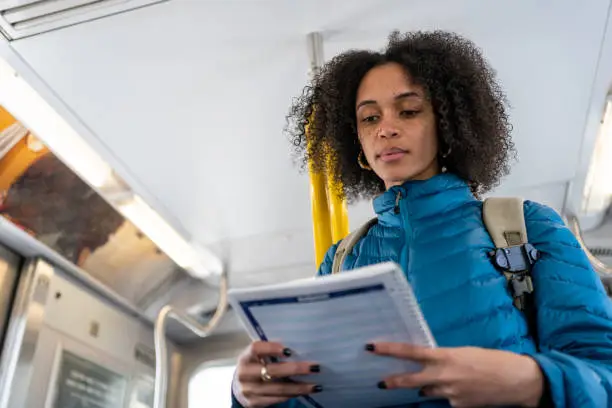 Student going on public transport to college