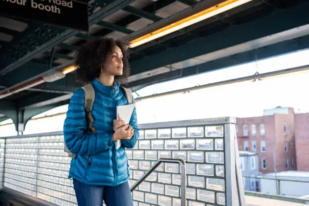 Student going on public transport to college