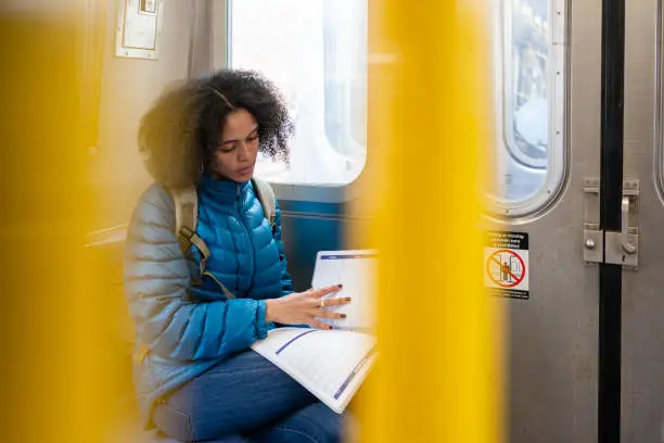 Student going on public transport to college