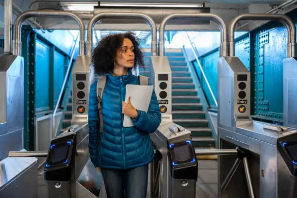 Student going on public transport to college